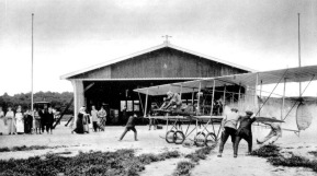 Marinus van Meel taking off with his 'brik', which was the fist aircraft of the LVA, the Dutch Airforce
